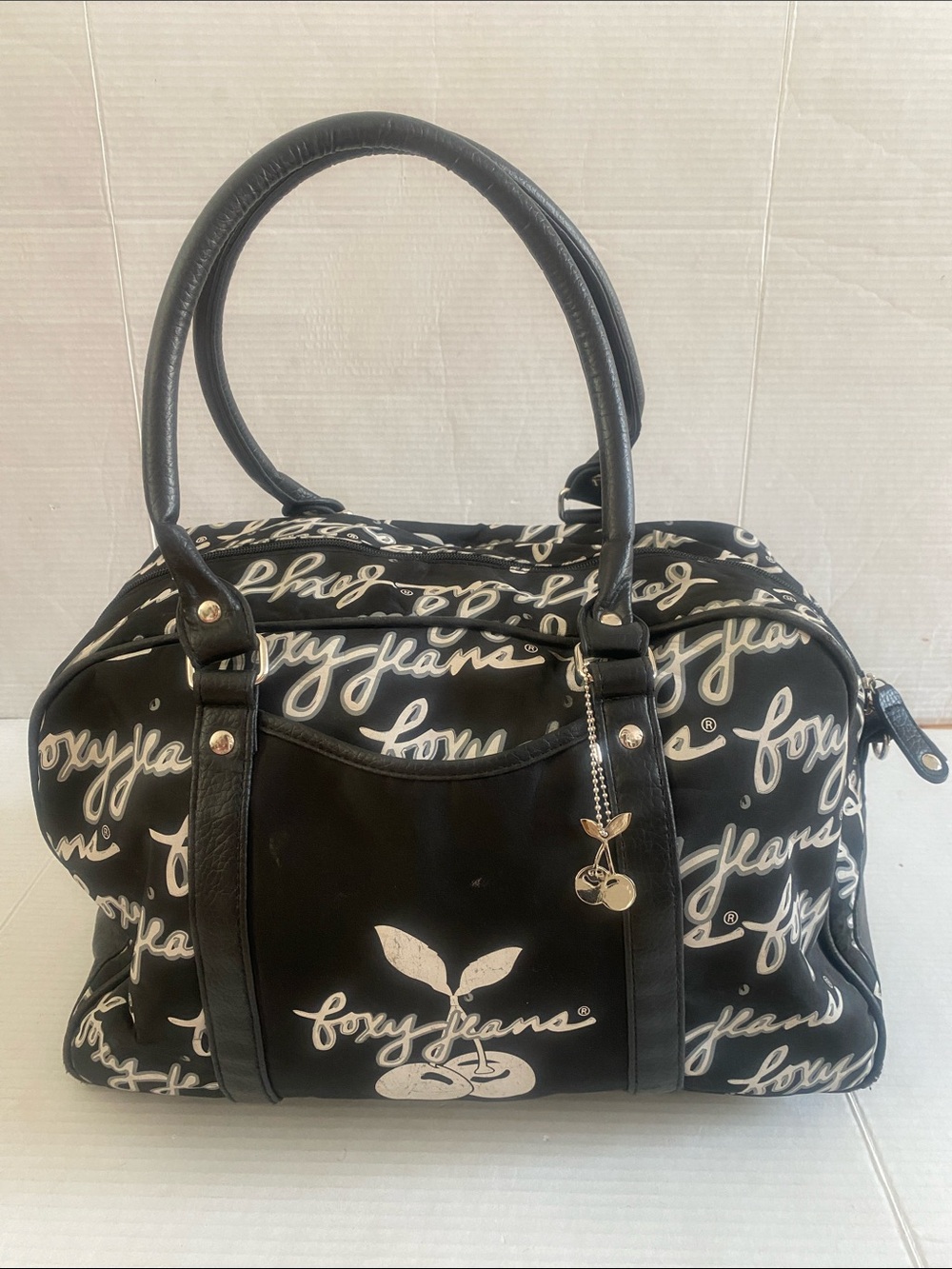 FOXY JEANS Weekender Tote Bag with Black & White logo inside red cherry logo